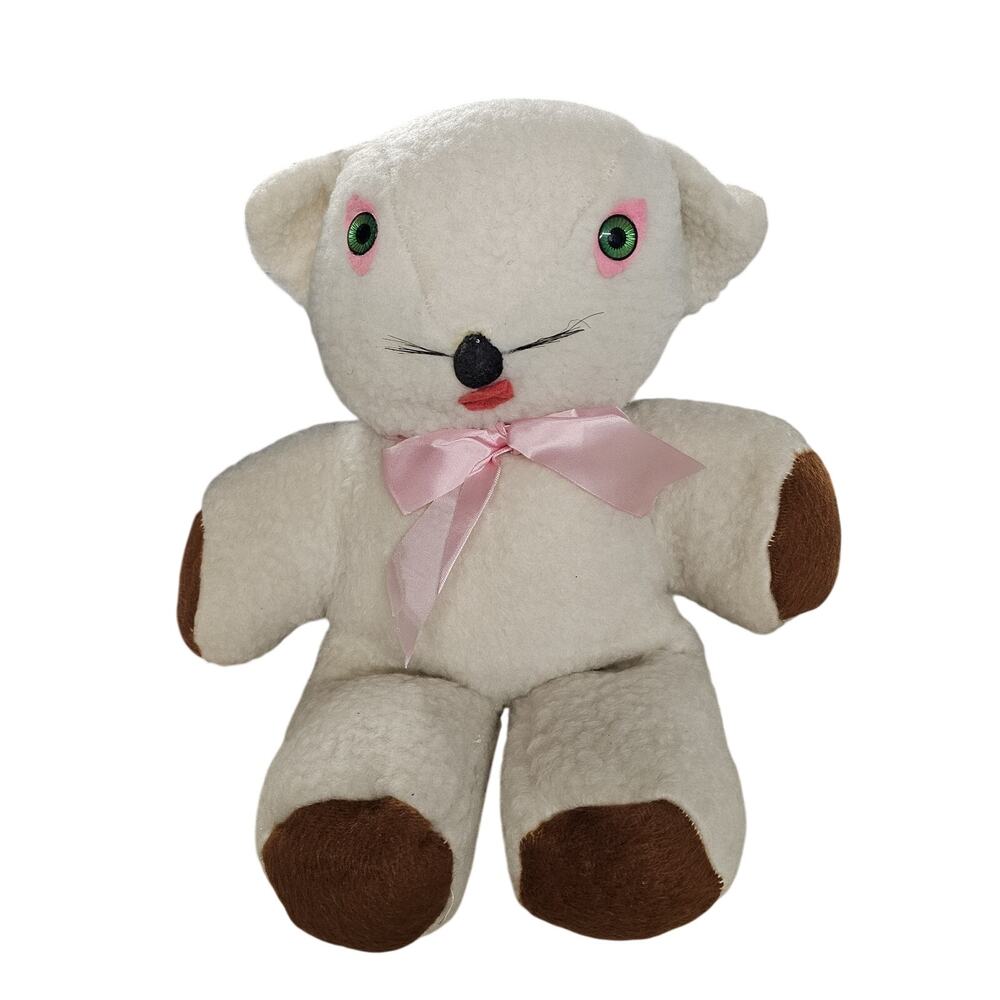 Vtg Teddy Bear Plush Off White 50 Era Creepy Green Eyes MCM Kitsch A&L Novelty